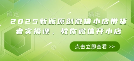 2025新版原创微信小店带货者实操课，教你微信开小店——生财有道创业项目网-生财有道