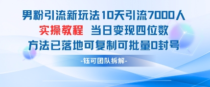 男粉引流新玩法10天引流7000人当日变现四位数可复制可批量0封号——生财有道创业项目网-生财有道