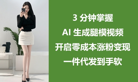 3分钟掌握AI生成腿模视频，开启零成本涨粉变现，一件代发到手软——生财有道创业项目网-生财有道