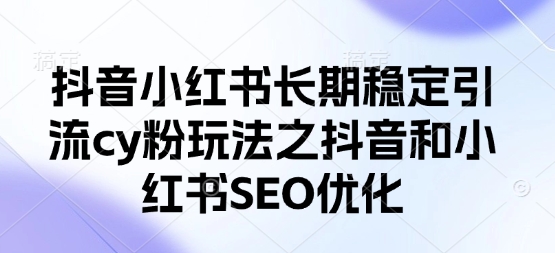 抖音小红书长期稳定引流cy粉玩法之抖音和小红书SEO优化——生财有道创业项目网-生财有道