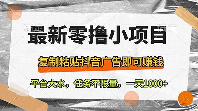 （14230期）最新零撸小项目，复制粘贴抖音广告即可赚钱，平台大水，任务不限量，一…_生财有道创业项目网-生财有道