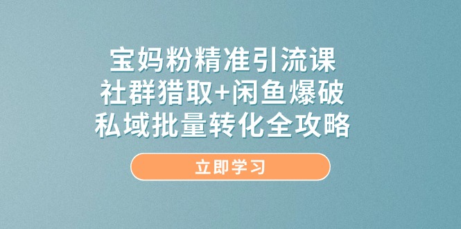 （14820期）宝妈粉精准引流课，社群猎取+闲鱼爆破，私域批量转化全攻略_生财有道创业项目网-生财有道