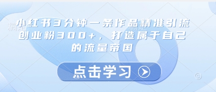 小红书3分钟一条作品精准引流创业粉300+，打造属于自己的流量帝国——生财有道创业项目网-生财有道