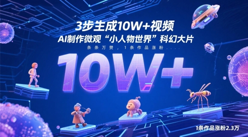 3步生成10W+视频，AI制作微观“小人物世界”科幻大片，条条万赞，1条作品涨粉2.3W——生财有道创业项目网-生财有道