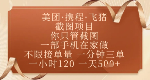 飞猪美团截图项目，你只管截图，一部手机在家做，正规平台无套路，一天5张+【揭秘】——生财有道创业项目网-生财有道
