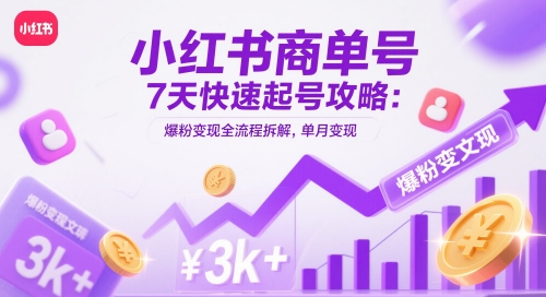 小红书商单号7天快速起号攻略：爆粉变现全流程拆解，单月变现3k+——生财有道创业项目网-生财有道