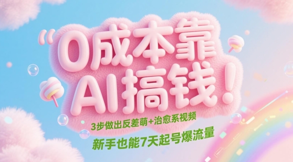 0成本靠AI搞钱！3步做出反差萌+治愈系视频，新手也能7天起号爆流量——生财有道创业项目网-生财有道