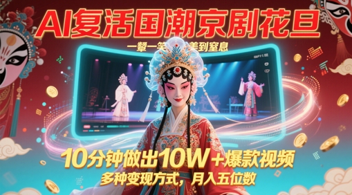AI复活国潮京剧花旦，一颦一笑美到窒息，10分钟做出10W+爆款视频，多种变现方式，月入五位数——生财有道创业项目网-生财有道