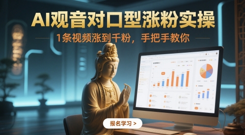 AI观音对口型涨粉实操，1条视频涨到千粉，手把手教你——生财有道创业项目网-生财有道