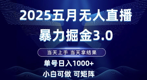 2025五月无人直播暴力掘金3.0，当天上手，当天拿结果，单号日入1k+小白可做可矩阵【揭秘】——生财有道创业项目网-生财有道