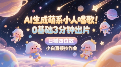 AI生成萌系小人唱歌，0基础3分钟出片，28个作品涨粉8.9W，单条最高19W赞，日入四位数，小白直接抄作业——生财有道创业项目网-生财有道