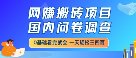 网创搬砖项目，国内问卷调查，小白轻松上手，一天三四张的也不难，干就完了【揭秘】——生财有道创业项目网-生财有道
