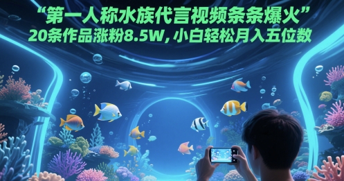 第一人称水族代言视频条条爆火，20条作品涨粉8.5W，小白轻松月入五位数——生财有道创业项目网-生财有道