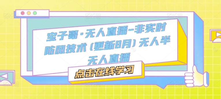 宝子哥·无人直播-非实时防风技术(更新25年5月)无人半无人直播——生财有道创业项目网-生财有道