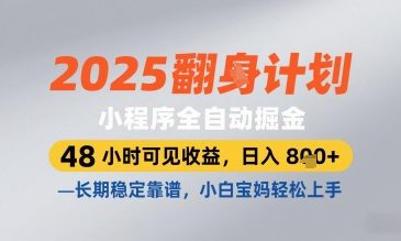 2025小程序全自动掘金，48 小时可见收益，日入8张，长期稳定靠谱，小白宝妈轻松上手【揭秘】——生财有道创业项目网-生财有道