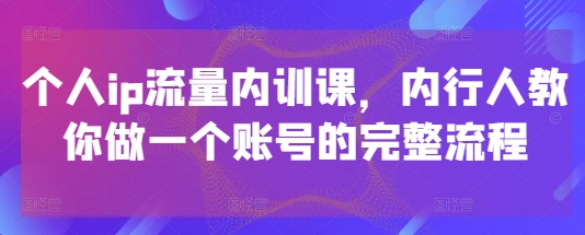 个人ip流量内训课，内行人教你做一个账号的完整流程——生财有道创业项目网-生财有道