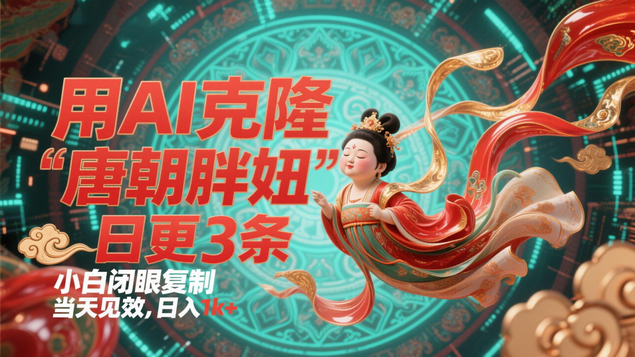 用AI克隆“唐朝胖妞”日更3条，平台疯狂推流，小白闭眼复制，当天见效，日入1k+_生财有道创业网-生财有道
