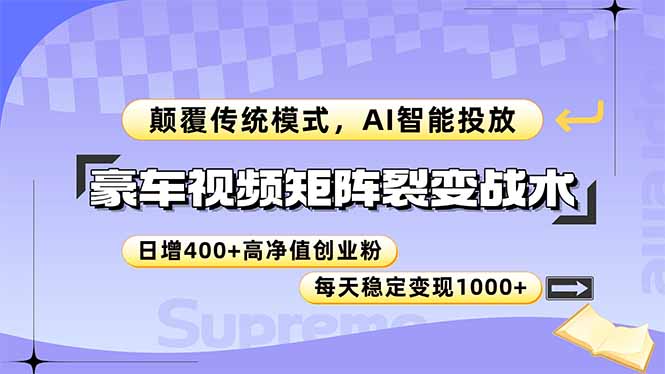 （14903期）豪车视频矩阵裂变战术，颠覆传统模式，AI智能投放，日增400+高净值创业…_生财有道创业项目网-生财有道