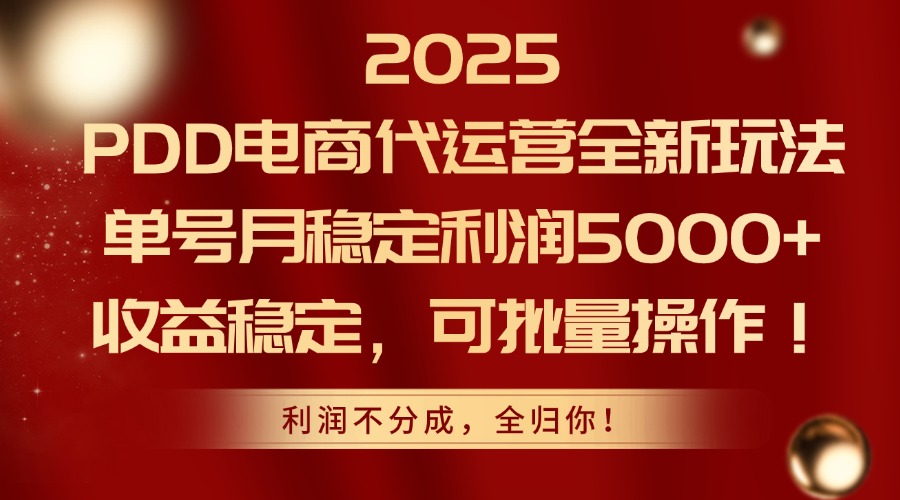 （14839期）2025PDD电商代运营全新玩法，单号月稳定利润5000+，收益稳定，可批量操作_生财有道创业项目网-生财有道
