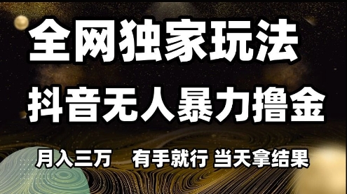 全网独家玩法抖音无人暴力撸金，月入3W，有手就行，当天拿结果【揭秘】——生财有道创业项目网-生财有道
