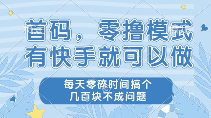 首码，零撸模式，有快手就可以做，每天零碎时间搞个几张不成问题【揭秘】——生财有道创业项目网-生财有道