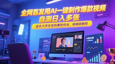 全网首发用AI一键制作爆款视频，自测日入多张，适合大学生宝妈兼职创业，保姆级教程——生财有道创业项目网-生财有道