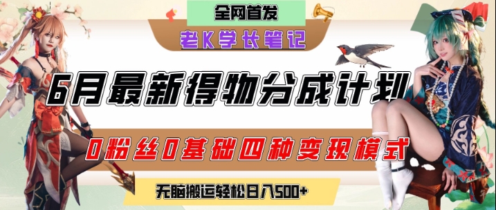 6月份最新得物创作者分成计划2.0玩法，0粉丝0基础四种模式变现，从隐蔽渠道无脑搬运，日入2张——生财有道创业项目网-生财有道