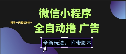 微信小程序全自动撸广告项目，彻底解决没流量的问题，新手一天8张+【揭秘】——生财有道创业项目网-生财有道