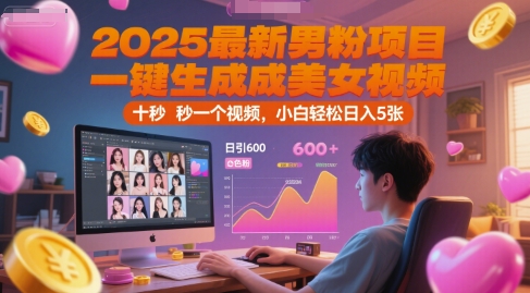 2025最新男粉项目，一键生成美女视频，日引600+色粉 十秒一个视频，小白轻松日入5张【揭秘】——生财有道创业项目网-生财有道