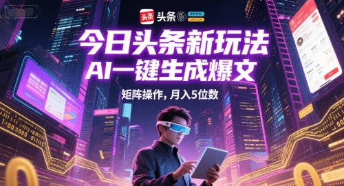 今日头条新玩法，AI一键生成爆文，矩阵操作，月入5位数——生财有道创业项目网-生财有道