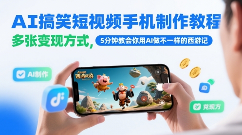 AI搞笑短视频手机制作教程，多张变现方式，5分钟教会你用AI做不一样的西游记——生财有道创业项目网-生财有道