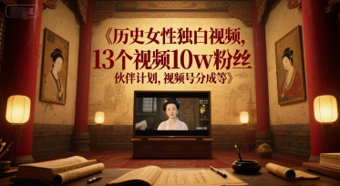 历史女性独白视频，13个视频10w粉丝，伙伴计划，视频号分成等——生财有道创业项目网-生财有道