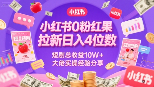 小红书0粉红果短剧拉新日入4位，数短剧总收益10W+大佬实操经验分享——生财有道创业项目网-生财有道