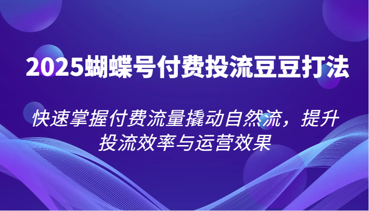 2025蝴蝶号付费投流豆豆打法，快速掌握付费流量撬动自然流，提升投流效率与运营效果_生财有道创业网-生财有道