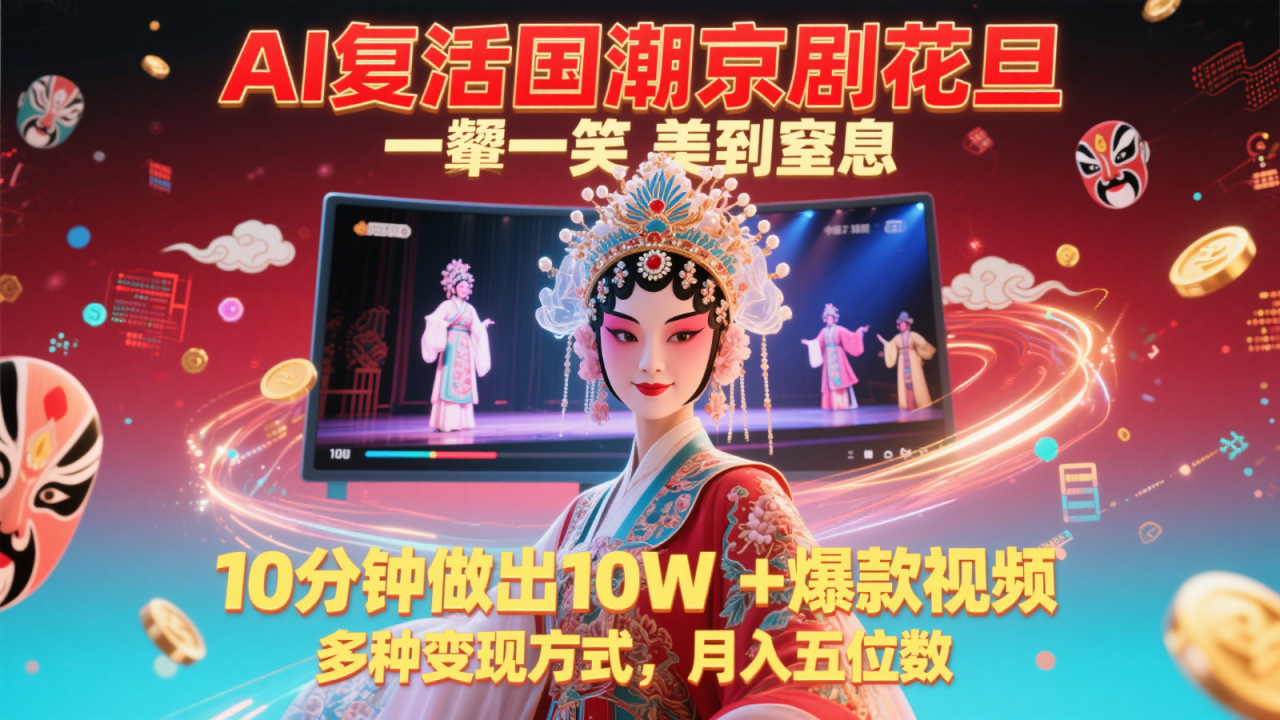 AI复活国潮京剧花旦，一颦一笑美到窒息，10分钟做出10W+爆款视频，多种变现方式，…_生财有道创业网-生财有道