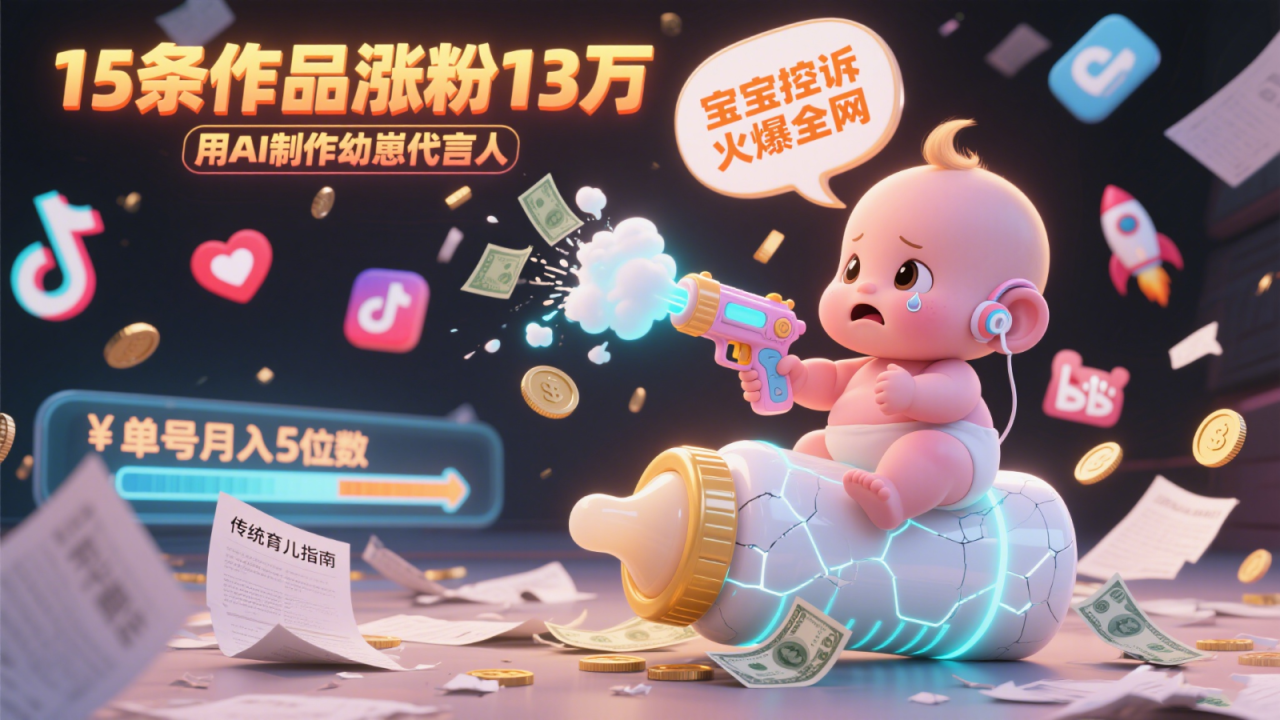 用AI制作幼崽代言人，宝宝的控诉火爆全网，15条作品涨粉13万，单号月入5位数实操教程_生财有道创业网-生财有道
