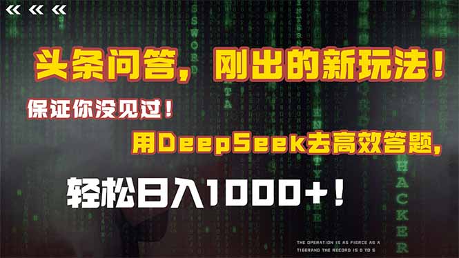 （15217期）头条问答，刚出的新玩法！保证你没见过！结合Deepseek高效答题，日入1000+_生财有道创业项目网-生财有道