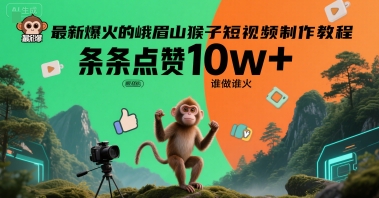 图片[1]-最新爆火的峨眉山猴子短视频制作教程，条条点赞10w+，谁做谁火【教程+提示词】——生财有道创业项目网-生财有道