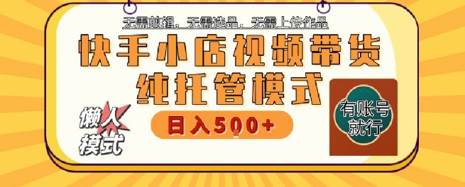 快手小店托管代运营，无需剪辑，无需选品，无需上传作品，全程无需操作，轻松月入5k+【揭秘】——生财有道创业项目网-生财有道