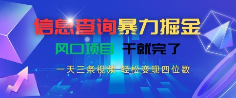 信息查询暴力掘金，一天三条视频，轻松变现四位数，风口项目干就完了【揭秘】——生财有道创业项目网-生财有道