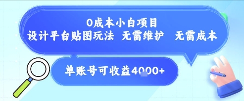 0成本小白项目，设计平台贴图玩法，无需维护，无需成本，单账号单月可产生收益4k+——生财有道创业项目网-生财有道