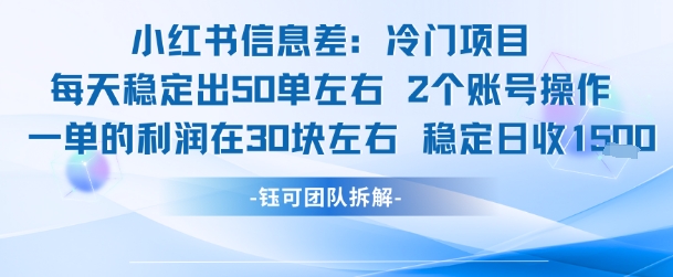 小红书信息差冷门项目一单利润30块每天稳定1.5k左右2个账号操作——生财有道创业项目网-生财有道
