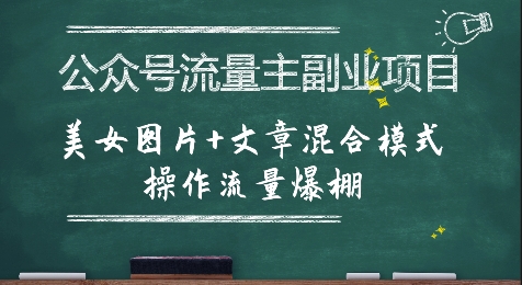 公众号流量主副业项目，美女图片+文章混合模式操作流量爆棚——生财有道创业项目网-生财有道