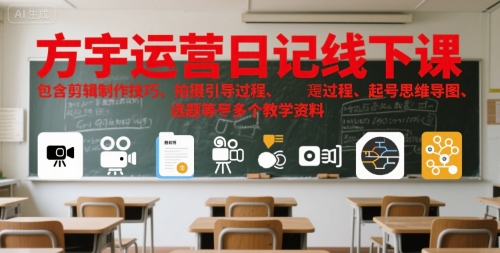 方宇运营日记线下课，包含剪辑制作技巧、拍摄引导过程、起号思维导图、选题等多个教学资料——生财有道创业项目网-生财有道