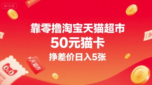 靠零撸淘宝天猫超市50元猫卡，挣差价日入5张——生财有道创业项目网-生财有道