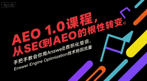 AEO 1.0 课程，从SEO到AE0的基命性转变，手把手教会你用AnswerEngineOptimization技术抢回流量——生财有道创业项目网-生财有道