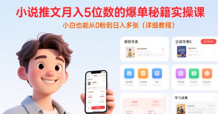 小说推文月入5位数的爆单秘籍实操课，，小白也能从0粉到日入多张(详细教程)——生财有道创业项目网-生财有道