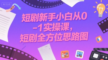 短剧新手小白从0-1实操课，短剧全方位思路图——生财有道创业项目网-生财有道