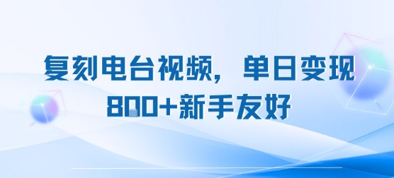 复刻电台视频，单日变现8张+新手友好，长期可做——生财有道创业项目网-生财有道
