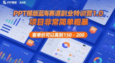 PPT模版蓝海赛道副业特训营1.0，项目非常简单粗暴，客单价可以高到150-200——生财有道创业项目网-生财有道